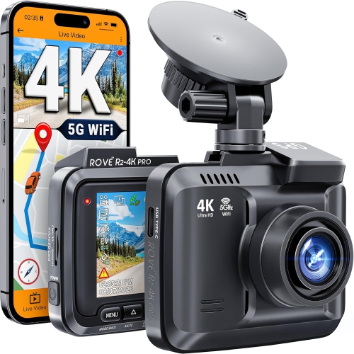 4K PRO Dash Cam with Built-in GPS and 5G WiFi, featuring 2160P UHD at 30fps, 2.4" IPS Screen, Night Vision, WDR, 150° Wide Angle, & 24hr Parking Mode