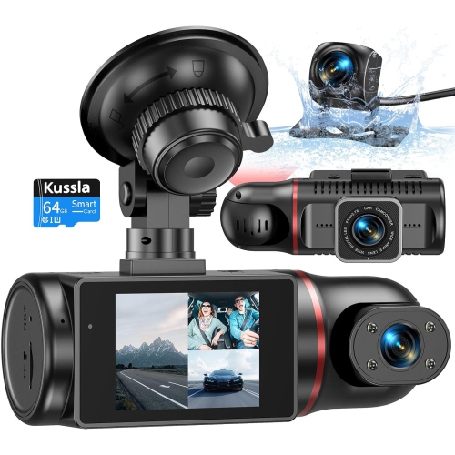 Dual Dash Cam for Front and Rear with 2K and 1080P recording, 64GB TF card Included, G-Sensor, WiFi and Voice Prompts, Night Vision, 170° Wide Angle,