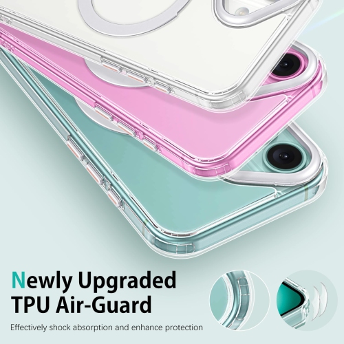 iPhone 16 Plus Case Compatible with MagSafe Crystal Clear Phone Case iPhone 16 Plus with Ring Holder Stand Slim Shockproof Protective Cover for