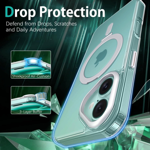 iPhone 16 Plus Case Compatible with MagSafe Crystal Clear Phone Case iPhone 16 Plus with Ring Holder Stand Slim Shockproof Protective Cover for