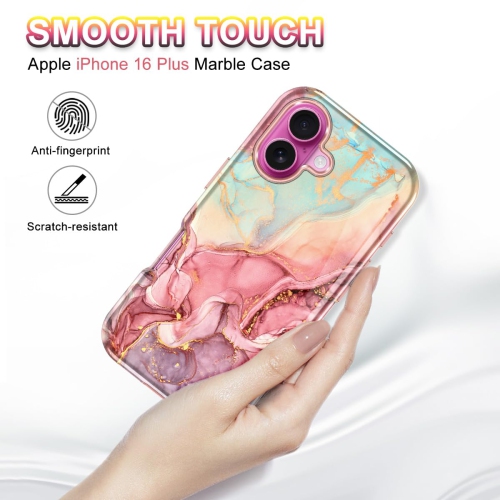 iPhone 16 Plus Case, Military Grade Drop Tested Marble Pattern Design Slim Rugged Shockproof Women Girls Men Protective Anti-Scratch Cover for iPhone