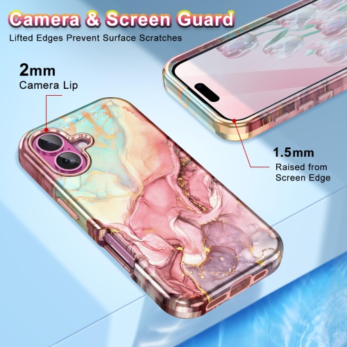 iPhone 16 Plus Case, Military Grade Drop Tested Marble Pattern Design Slim Rugged Shockproof Women Girls Men Protective Anti-Scratch Cover for iPhone