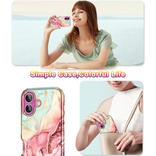 iPhone 16 Plus Case, Military Grade Drop Tested Marble Pattern Design Slim Rugged Shockproof Women Girls Men Protective Anti-Scratch Cover for iPhone