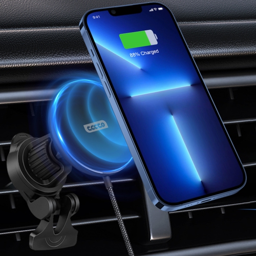 Tecto Magsafe Car Phone Holder - Wireless Charging - Qi2 Certified - 15W Fast Charging - USB-C - Powerful Suction - 360 Rotation