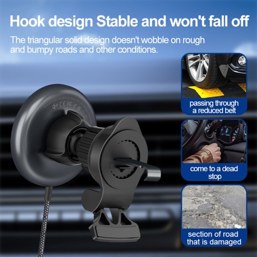 Tecto Magsafe Car Phone Holder - Wireless Charging - Qi2 Certified - 15W Fast Charging - USB-C - Powerful Suction - 360 Rotation