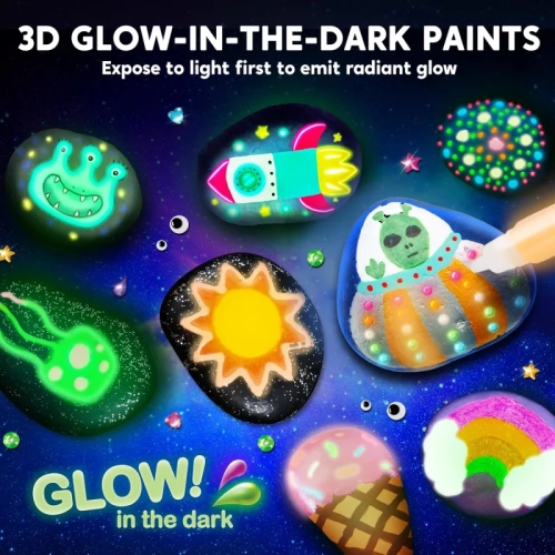 Glow in The Dark Rock Painting Kit - Arts & Crafts for Kids Ages 6-12, Perfect Gift for Boys & Girls