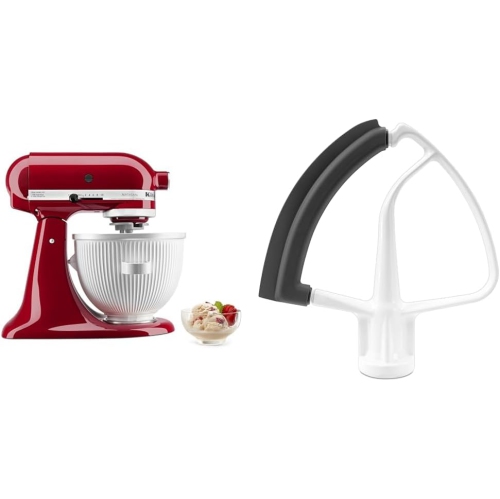 L'accessoire de sorbetière pour batteurs de KitchenAid et le fouet à tête inclinable Flex Edge KFE5T, sont parfaits pour créer de la crème glacée mai