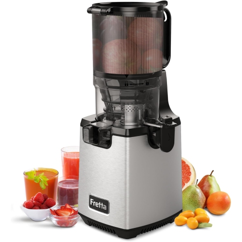 Cold press juicer machines, 5.3" large feed chute to accommodate whole fruits & vegetables. This easy-to-clean, self-feeding juice extractor, BPA-fre