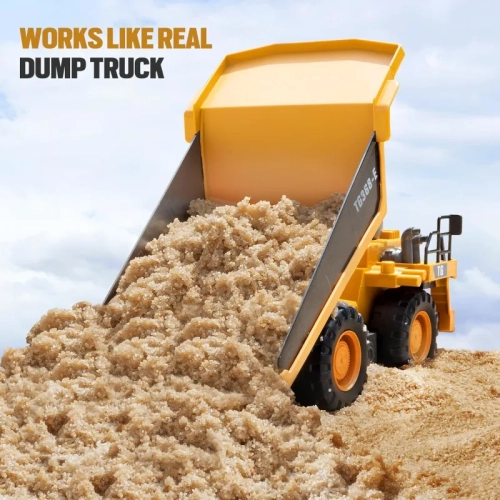 Camion à benne jouet téléguidé – Véhicule de construction téléguidé à 9 canaux avec lit en métal, lumières et sons