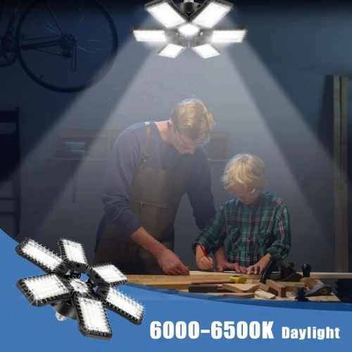 Ampoule à DEL pour garage, paquet de 2 – 180&nbsp;W, 18000LM, 6500K avec panneaux déformables 6+1 pour garage et sous-sol