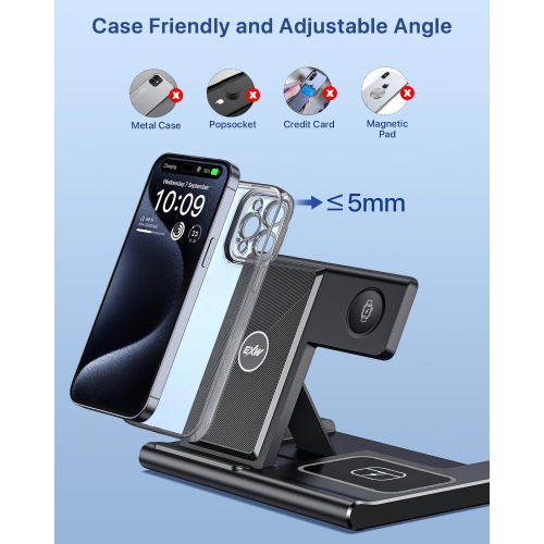 Fast Wireless Charger Stand 3 in 1,Charging Station for Apple Devices,iPhone 16 15 14 13 12 11 Pro & Max Series, AirPods Pro4, Apple Watch, Black