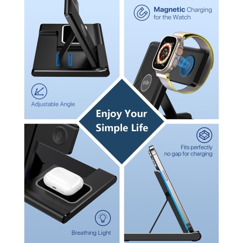 Fast Wireless Charger Stand 3 in 1,Charging Station for Apple Devices,iPhone 16 15 14 13 12 11 Pro & Max Series, AirPods Pro4, Apple Watch, Black