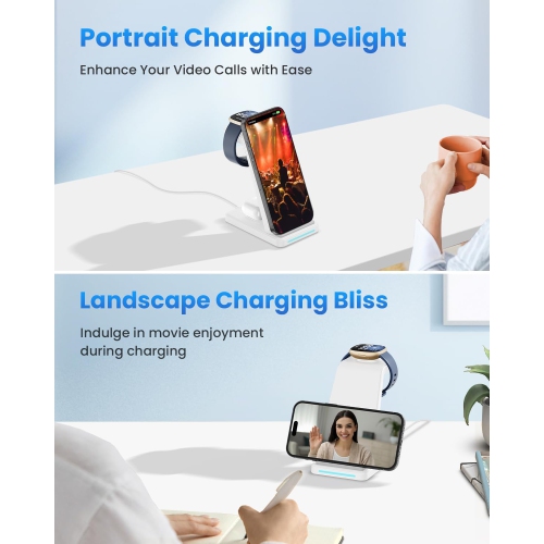 3 in 1 Wireless Charger for Watch, Charging Station for Versa 4/Versa 3/Sense 2/Sense, Phone Charge Dock for iPhone & Google Pixel, Galaxy, Airpods,