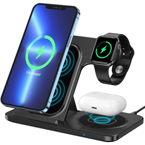 VECELOLIBILIS  Wireless Charging Station, 3 In 1 18W Foldable Fast Wireless Charger Stand for Iphone 14/13/12/11Pro/max/xr/xs Max/x, Apple Watch