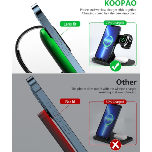 Wireless Charging Station, 3 in 1 18W Foldable Fast Wireless Charger Stand for iPhone 14/13/12/11Pro/Max/XR/XS Max/X, Apple Watch, AirPods