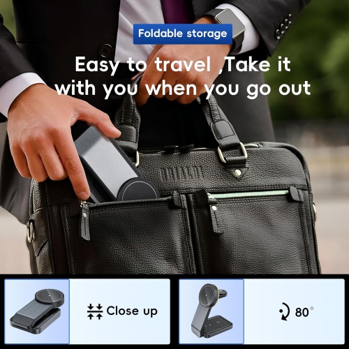 3 in 1 Charging Station for Apple Devices 18W Foldable Charger Stand Magnetic Wireless Charger for iPhone 15 14 13 12 Pro/Pro Max/Plus/Mini,AirPods