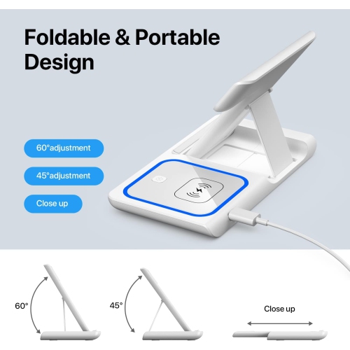 Fast Wireless Charging Station, 3 in 1 Wireless Charger Stand for iPhone 15/14/13/12/11/Pro/X/Max/XS/XR/8/Plus, Apple Watch, Airpods, White