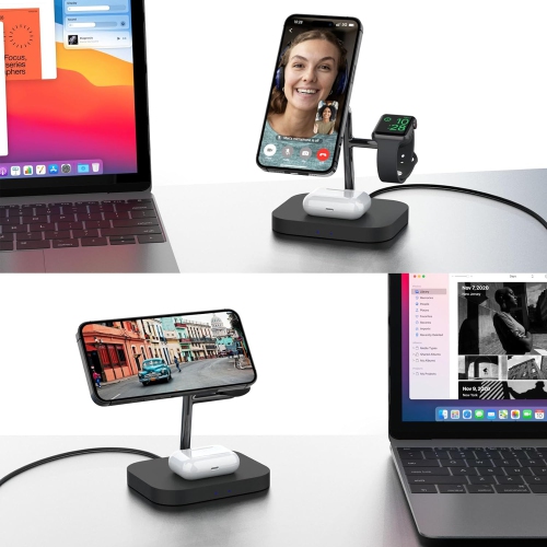 Wireless Charger, Magnetic 3 in 1 Wireless Charging Station for Watch 9/8/7/6/SE/5/4/3 ,pods 2,Phone 15/14/13/12 Series