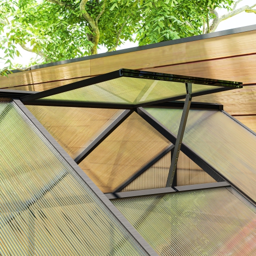 Greenhouse en polycarbonate Outsunny, 6 x 8 x 6,4 pi, ensemble de maison en aluminium vert, plantes cultivées avec gouttière et évent de toit, gris