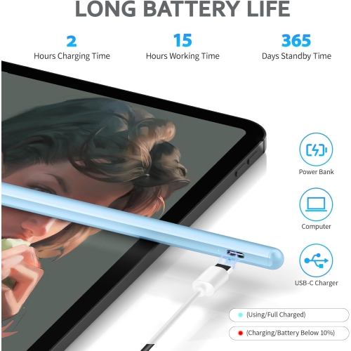 Stylet pour écrans tactiles, compatible avec les tablettes/téléphones Android et iOS, stylet rechargeable pour Apple/Android/tablette,bleu