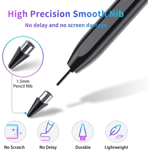 Stylus Pen for Touch Screens, Compatible for Android and iOS Tablet/Phones, Rechargeable Stylus Pencil for Apple/Android/Tablet,Black