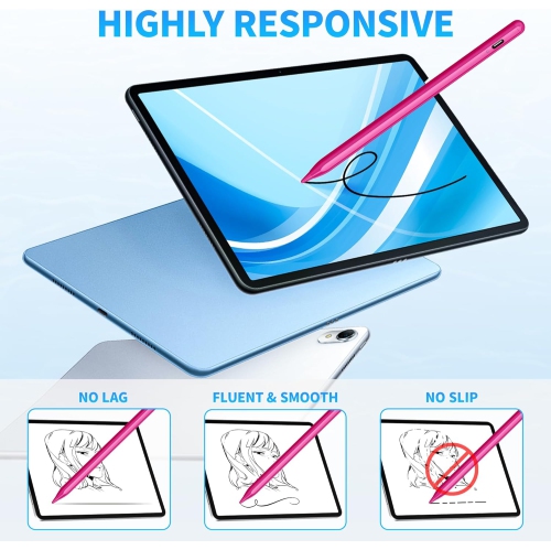 Stylus Pen for Touch Screens, Compatible for Android and iOS Tablet/Phones, Rechargeable Stylus Pencil for Apple/Android/Tablet,Candy Pink