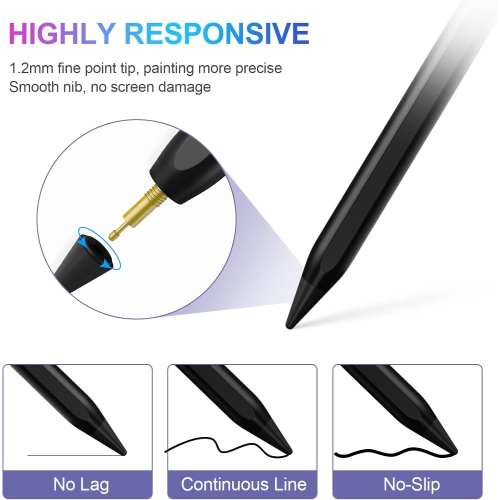 Stylus Pen for iPad, Active Pencil for Apple iPad 10th/9th/8th/7th/6th Generation, iPad Pro 11/12.9 inch, iPad Air 5th/4th/3th Gen, Black