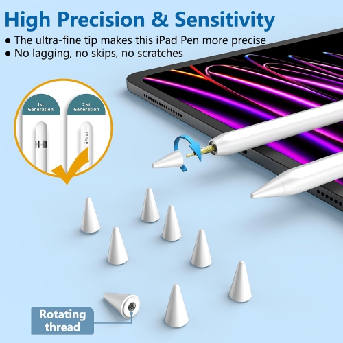 Stylus Pen for iPad, Active Pencil for Apple iPad 10th/9th/8th/7th/6th Generation, iPad Pro 11/12.9 inch, iPad Air 5th/4th/3th Gen, Replaceable