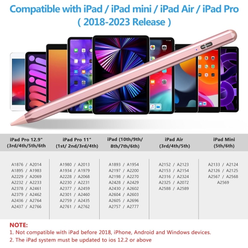 Stylus Pen for iPad, Active Pencil for Apple iPad 10th/9th/8th/7th/6th Generation, iPad Pro 11/12.9 inch, iPad Air 5th/4th/3th Gen, Rose Gold