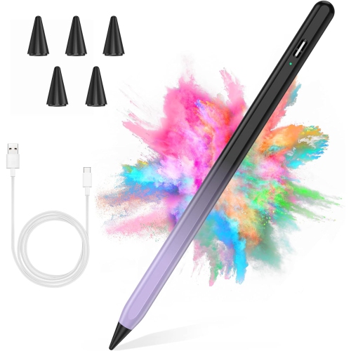 Stylus Pen for iPad, Active Pencil for Apple iPad 10th/9th/8th/7th/6th Generation, iPad Pro 11/12.9 inch, iPad Air 5th/4th/3th Gen, Black and Purple