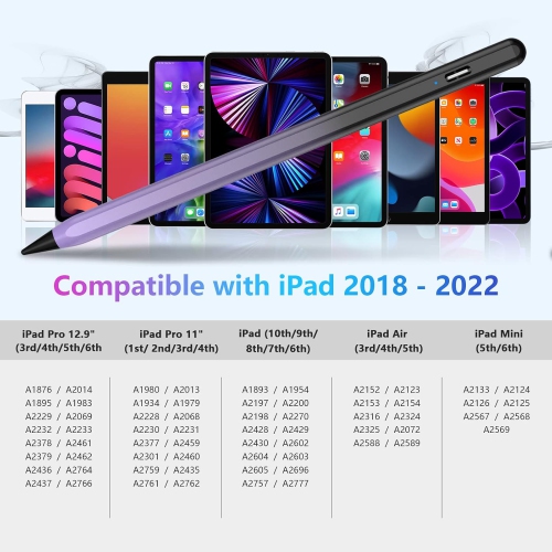 Stylus Pen for iPad, Active Pencil for Apple iPad 10th/9th/8th/7th/6th Generation, iPad Pro 11/12.9 inch, iPad Air 5th/4th/3th Gen, Black and Purple