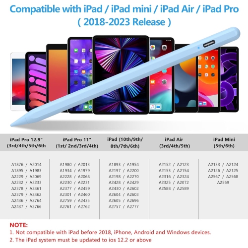 Stylus Pen for iPad, Active Pencil for Apple iPad 10th/9th/8th/7th/6th Generation, iPad Pro 11/12.9 inch, iPad Air 5th/4th/3th Gen, Sky Blue