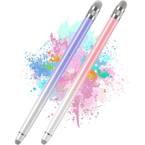 2PCS Stylus Pens for Touch Screens, iPhone/iPad/Tablet Android/Microsoft Surface, for all Capacitive Touch Screens, White Pink/White Purple
