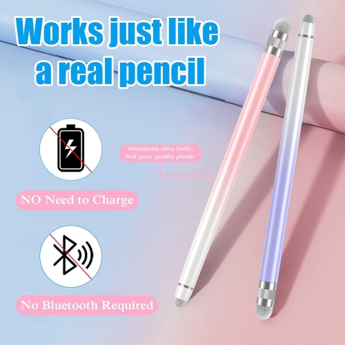 2PCS Stylus Pens for Touch Screens, iPhone/iPad/Tablet Android/Microsoft Surface, for all Capacitive Touch Screens, White Pink/White Purple
