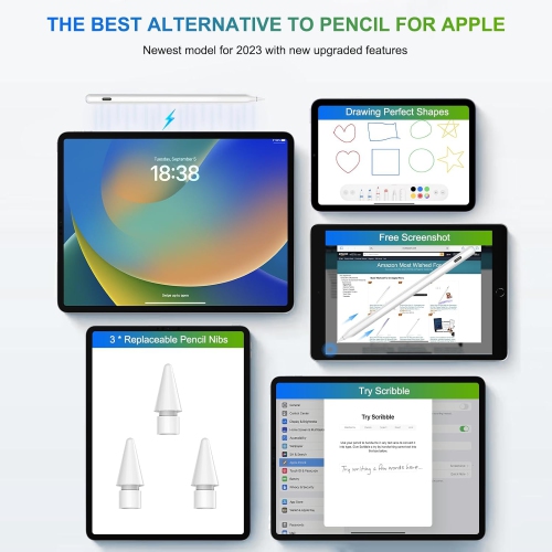 Pencil Wireless Charging for iPad with Tilt & Palm Rejection, Magnetic Stylus Pen Compatible with ipad Air 3/4/5, ipad 6/7/8/9/10, ipad Pro,Cool White