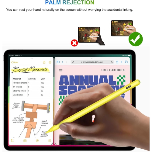 Pencil Wireless Charging for iPad with Tilt & Palm Rejection, Magnetic Stylus Pen Compatible with ipad Air 3/4/5, ipad 6/7/8/9/10, ipad Pro,Yellow