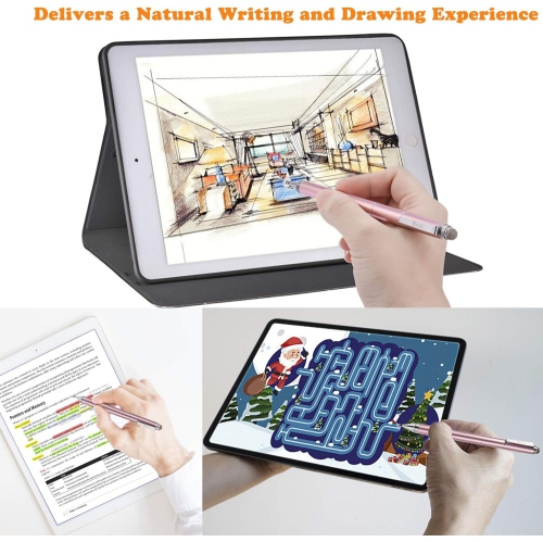 4-in-1 High Sensitivity Stylus Pen, Stylus Clear Disc Tip, Black Rubber Tip Compatible with Universal Touch Screen Device, Rose Gold