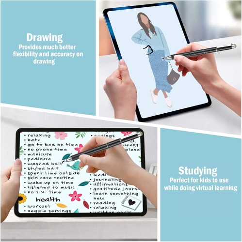 4-in-1 High Sensitivity Stylus Pen, Stylus Clear Disc Tip, Black Rubber Tip Compatible with Universal Touch Screen Device, Black