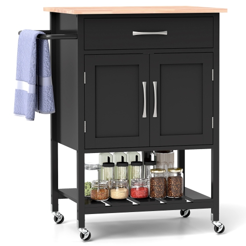 Gymax Rolling Kitchen Island Cart w/ Drawer 2-Door Storage Cabinet Bottom Tray