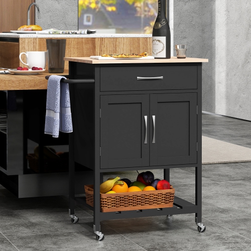 Gymax Rolling Kitchen Island Cart w/ Drawer 2-Door Storage Cabinet Bottom Tray