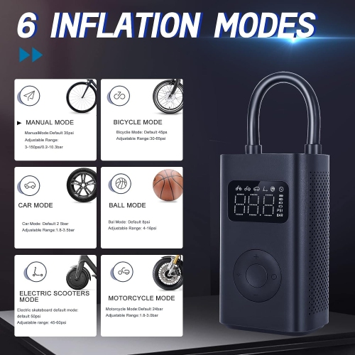 Compresseur d'air électrique portatif Xiaomi 2, pompe à air électrique sans fil 150&nbsp;lb/po² avec détection numérique de la pression des pneus