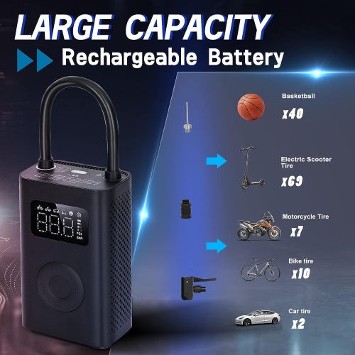 Compresseur d'air électrique portatif Xiaomi 2, pompe à air électrique sans fil 150&nbsp;lb/po² avec détection numérique de la pression des pneus