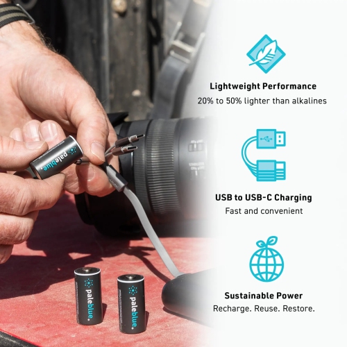 Batteries rechargeables USB-C 123&nbsp;A bleu pâle – 3&nbsp;V, 860&nbsp;mAh, lithium-ion, chargement rapide, paquet de 4