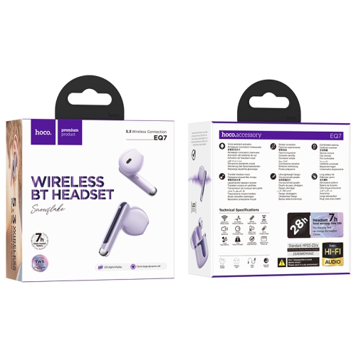 HOCO EQ7 Wireless Headphones with Charging Case Earphones with 35H Playback TWS Earbuds - Purple