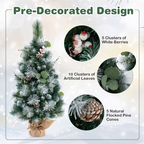 Gymax 3 FT Artificial Christmas Tree w/ 98 Branch Tips Pine Needles Eucalyptus Leaves