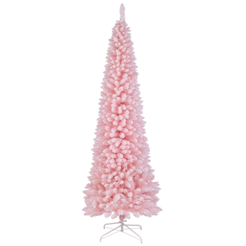 GYMAX  5/7/8/6 Ft Artificial Christmas Tree W/ 328/635/1000/460 Branch Tips Folding Metal Stand In Pink