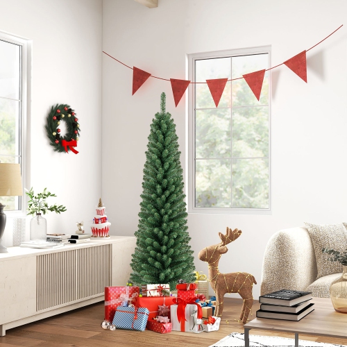 GYMAX  5/6 Ft Pencil Christmas Tree Artificial Xmas Tree With 295/392 Memory Wire Branch Tips