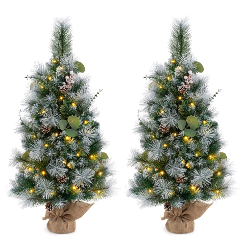 GYMAX  2PCs 3 Ft Artificial Christmas Tree W/ 98 Branch Tips Pine Needles Leaves