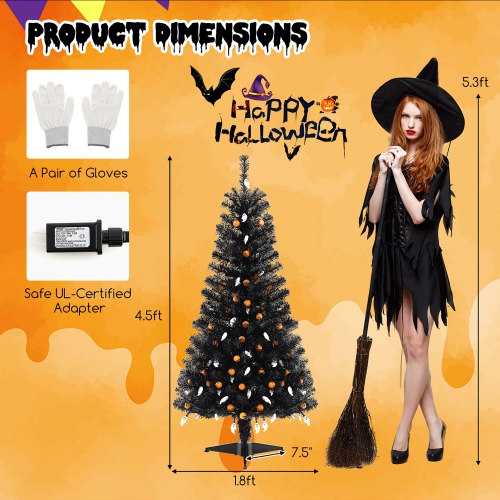 Gymax 4.5 FT Pre-Lit Artificial Halloween Christmas Tree w/ 6 Lighting Modes