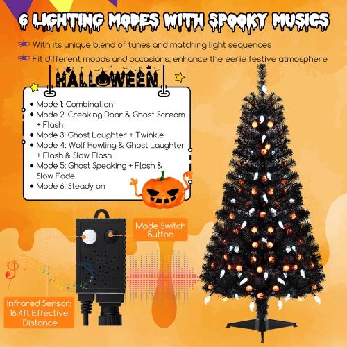 Gymax 4.5 FT Pre-Lit Artificial Halloween Christmas Tree w/ 6 Lighting Modes